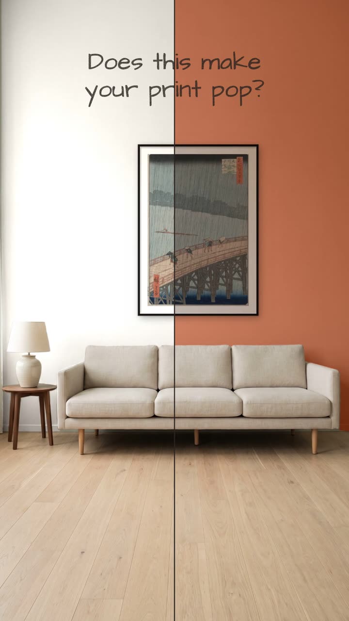 Does this make your print pop? – Same print, same room. Only the wall colour changes.